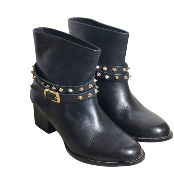 Matisse Biker Black Buttery Soft Leather Spike Studded and Buckle Ankle Boots - Picture 1 of 15